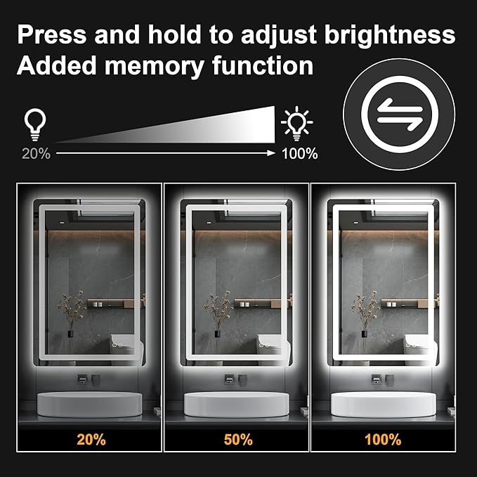 TRAHOME LED Bathroom Vanity Mirror with Lights, 32"x24" Lighted Wall Mirror | Front and Backlit, Anti Fog, Dimmable 3 Color Lighting, Memory Function, Shatterproof Glass, Plug in or Hardwired