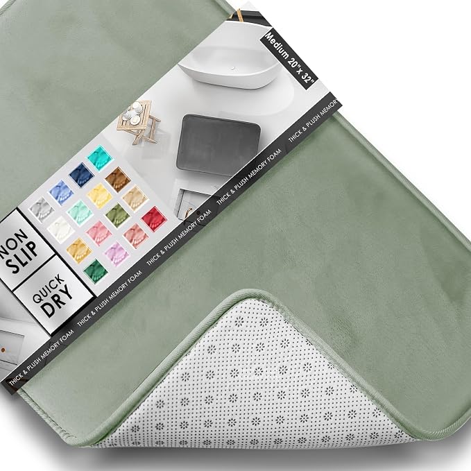 Clara Clark Bathroom Rugs, Velvet Memory Foam Bath Mat, Non-Slip Bath Rugs, Machine Wash, Dries Quickly, Ultra Soft Plush Bath Mats for Bathroom, 20 x 32, Ice Green