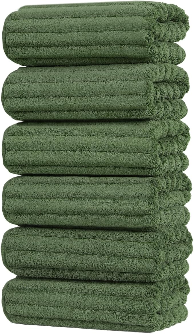 ZVH Hand Towels for Bathroom 6pcs,Quick Dry Microfiber,Super Soft Absorbent | 14X29.5inch,Machine Washable,Hand Towels With Hanging Loops for Spa,Gym,Kitchen,Hotel (Avocado green, Set of 6)
