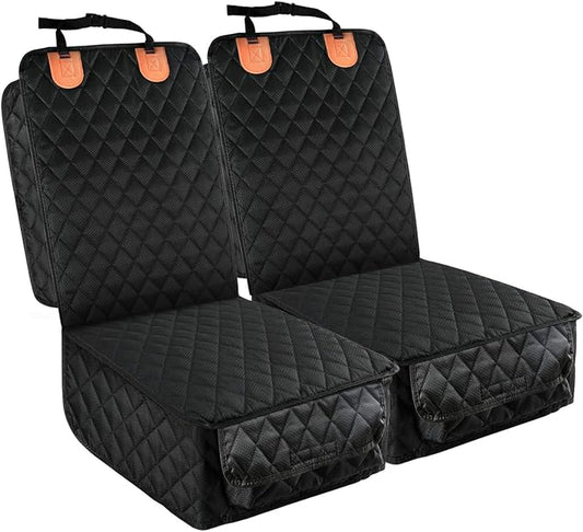 2 Pack Pet Car Seat Cover for Front Seat, Captain Chair Seat Cover | Waterproof Pet Seat Protector, Full Protection with Side Flaps, Non-Slip, Large Front Storage Pocket, Fits Cars/Trucks/SUVs