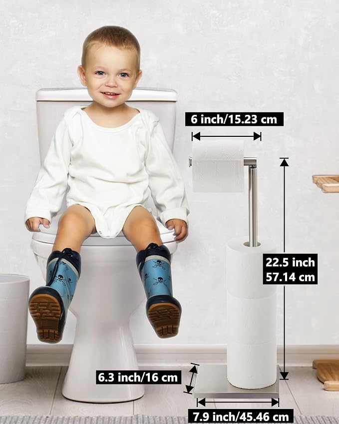 Toilet Paper Holder Stand, Free Standing Toilet Paper Roll Holder with Reserve for Bathroom, Stainless Steel DECLUTTR
