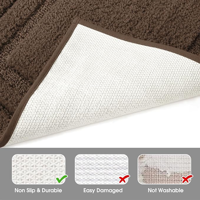 HOMEIDEAS Bathroom Rugs Sets 2 Piece, Super Soft and Absorbent Non Slip Microfiber U-Shaped Toilet Bath Mat Set (20"x32"+U20 x24, Brown) | Super Soft and Absorbent Non Slip Microfiber Bath Rug，Machine Washable, for Bathroom, 20"x32"+U Shape 20"x24"