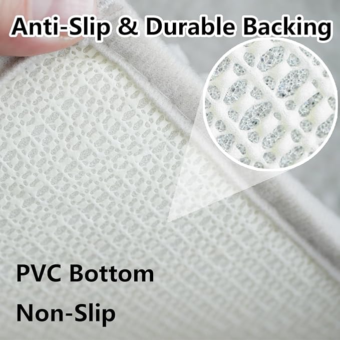 BOANKODU 3 Piece Bathroom Rugs Set, Extra Soft & Shag Chenille Bath Mat, Non-Slip PVC Backing, Machine Washable Absorbent Bath Mats for Bathroom, Toilet Rug, Home Decor (Light Grey)