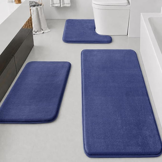 Bathroom Rugs Sets 3 Piece, Non-Slip & Quick Dry Bath Mat Set, Ultra Soft Velvet Bath Rugs for Bathroom, Toilet and Shower Floor, Royal Blue