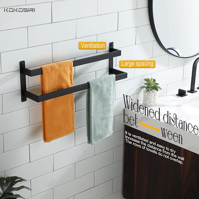 KOKOSIRI Towel Bars Black Bath Towel Holders 24-Inch Bathroom 2-Tiers Ladder Towel Rails Wall Mounted Towels Shelves Rack Stainless Steel, B5008BK-L24