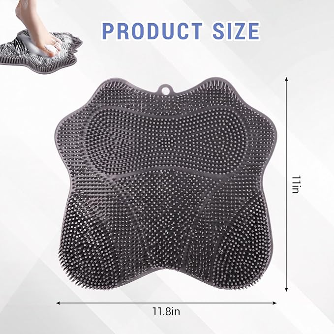 Silicone Foot Scrubber Mat for Shower Bath Foot and Back, Shower Feet Brush Pad with Wall-Mounted Suction Cups