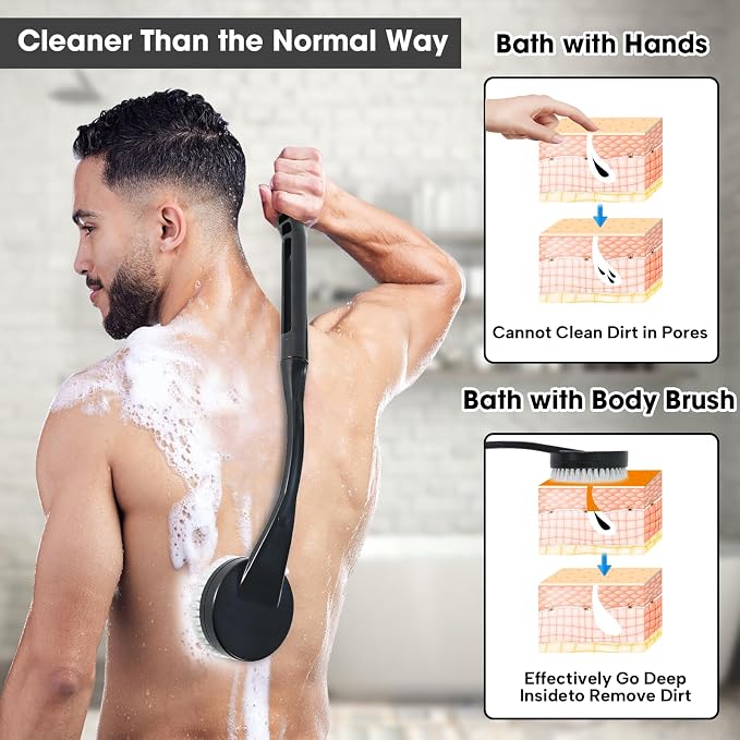 Back Scrubber for Shower,20.5" Long Handle Shower Brush for Body for Deep Clean,Back Brush for Shower for Men Women(Black)