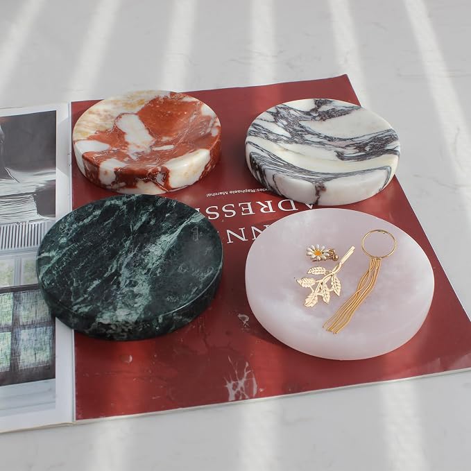Natural Verde Alpi Green Marble Soap Dish, Round Small Jewelry Dish, Sponge Holder for Bathroom, Kitchen