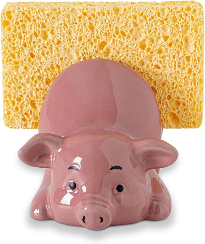 Pig Sponge Holder For Kitchen Sink Sponge Holder Ceramic Dish Sponges Holder Pink Kitchen Sponge Holders - Adorable And Functional Sink Caddy