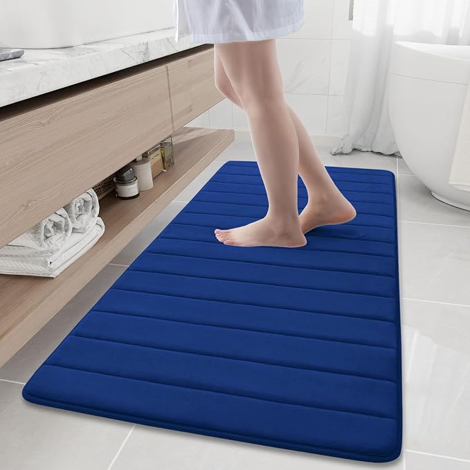 Buganda Memory Foam Bath Mat 60 x 24, Ultra Soft Absorbent Bathroom Rugs | Navy Blue, Machine Washable Quick Dry Bath Mats for Bathroom Floor, Shower and Tub, Home Decor Accessories