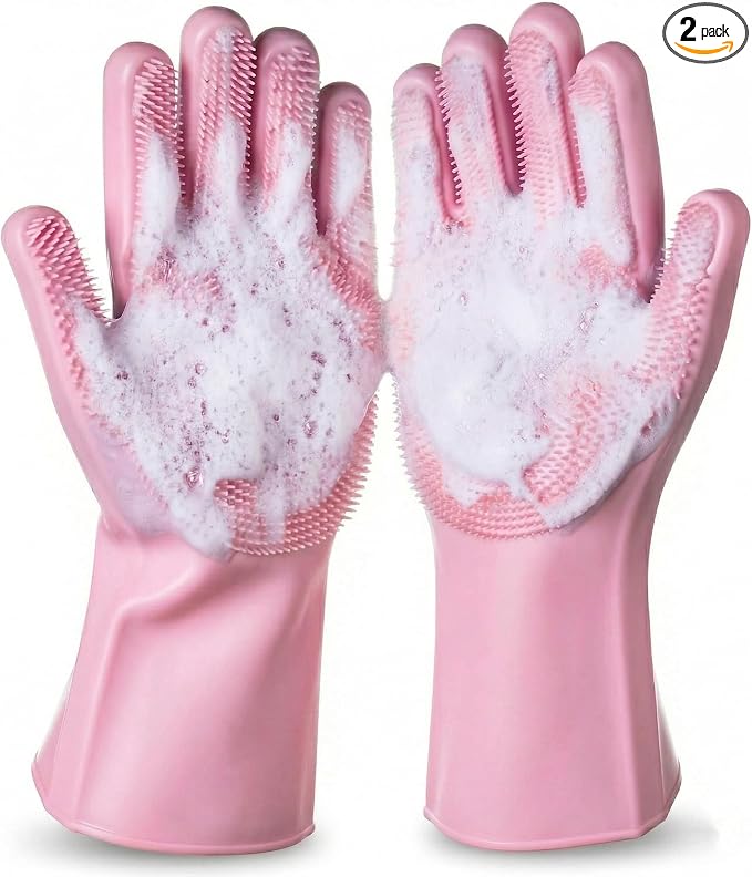 NVNAN Dog Bath Gloves for Washing, Pet Grooming Gloves with Shampoo Brush, Dog Bath Brush for Dogs and Cats, Essential Dog Bath Supplies (1 Pair, Pink)