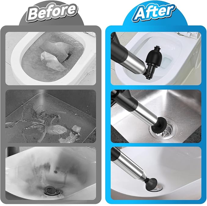 Toilet Plunger, Upgraded High Pressure Toilet Plunger Air Plungers Sink Plunger with Visual Barometer, Stainless Steel Air Drain Blaster, Powerful Drain Clog Remover for Bathroom,Kitchen,Clogged Pipe
