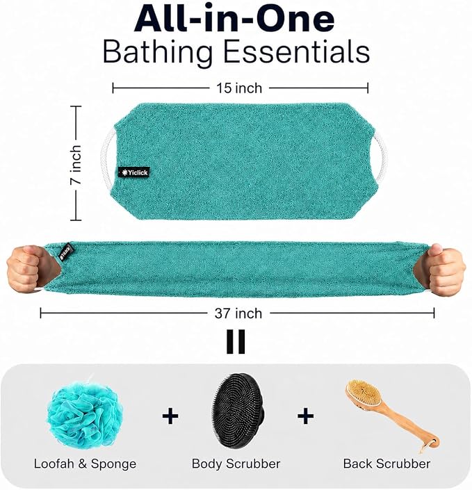 Exfoliating Washcloth Towel with Handle, Back Scrubber for Shower, Exfoliating Body Scrubber Exfoliator, Japanese Wash Cloth for Body Scrub, Bath Sponge Loofah Luffa Washer Exfoliator