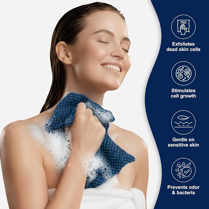 Dual-Textured Exfoliating Washcloth Towel - Back Scrubber for Use in Shower Bath, Exfoliating Body Scrubber Exfoliator, Japanese Exfoliate Loofah Lufa Sponge Wash Cloth for Women Men