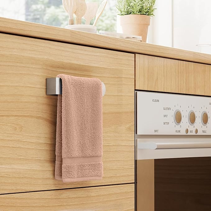 Bethom Adhesive Hand Towel Holder, 8 Inch Bar for Kitchen Cabinet, Brushed | Self Adhesive Hand Towel Racks, Stick on Wall for Bathroom, RV, Aluminum