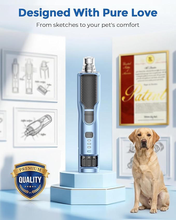 7-Speed Dog & Cat Nail Grinder with Light - Ring LED Safe to Avoid Overcut, Quiet Low Vibration & Powerful Fast, Cordless Rechargeable Toenail Trimmer for Small & Large Puppy & Breeds Paws(White)
