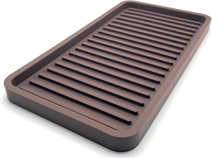 Silicone Sink and Surface Organizer Tray, Sponge Holder, Vanity Tray, Trivet, Heat Safe, Dishwasher Safe, for Bathroom and Kitchen Organization (Dark Chocolate, 10"x5.25")
