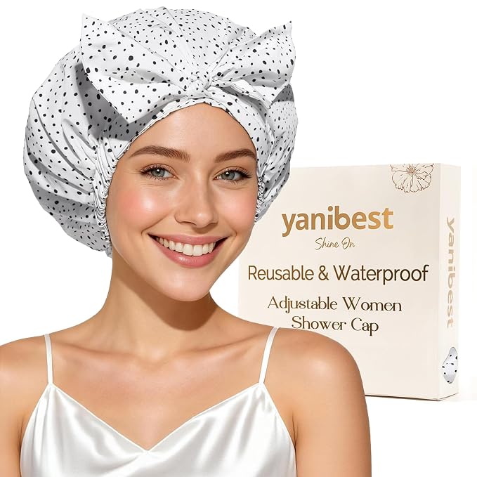 Yanibest Shower Cap for Women Reusable Waterproof, Adjustable Hair Cap | Non-Slip, Durable & Cute Washable Bath Hair Hat