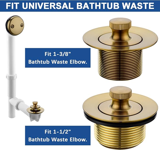Brass Bathtub Drain Kit, Lift and Turn Tub Drain Kit with Two-Hole Tub Overflow Faceplate, Champagne Bronze