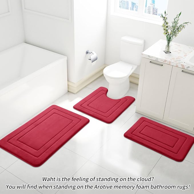 Arotive Memory Foam Bathroom Rug Mat 44x24, Ultra Soft and Absorbent Bath Mat, Machine Wash Dry, Comfortable Bath Rug Carpet for Bathroom Floor, Tub and Shower, Red