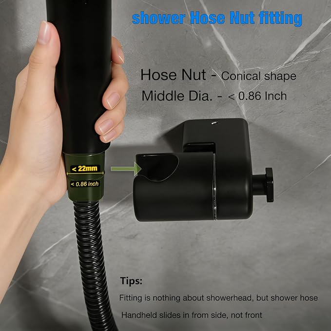 Wall Mount Handheld Shower Head Holder - All Metal -360 Variable Adjustable - Adhesive Or Screw Installation - Universal Shower Hose Holder - (Matte Black)