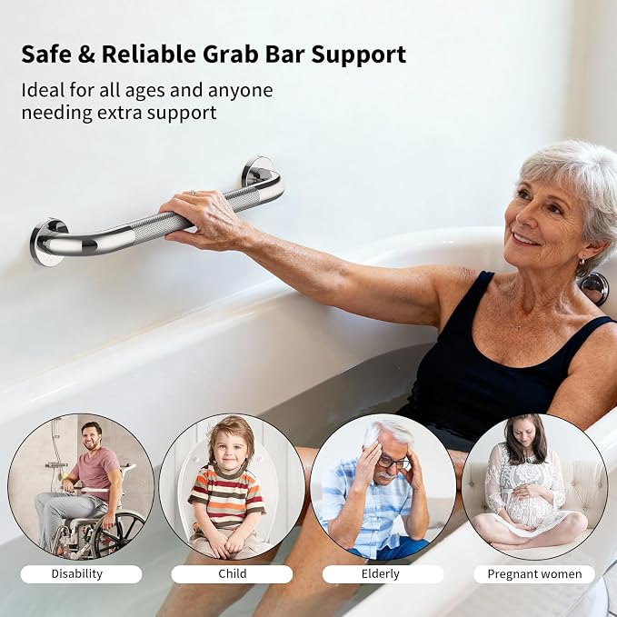Chrome Bathroom Grab Bars 20 Inch, iHansee Anti Slip Grab Bar w/Knurled Grip, Stainless Steel Safety Handle for Bathtub, Wall Mounted Balance Support Handrail, Handicap Shower Bars for Senior Elderly