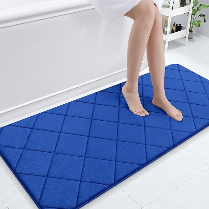OLANLY Memory Foam Bath Mat 70x24, Ultra Soft and Absorbent Bathroom Rugs | Royal Blue, Quick Dry, Machine Washable Shower Bath Rugs, Comfortable Bath Carpet for Bathroom Floor, Tub and Shower