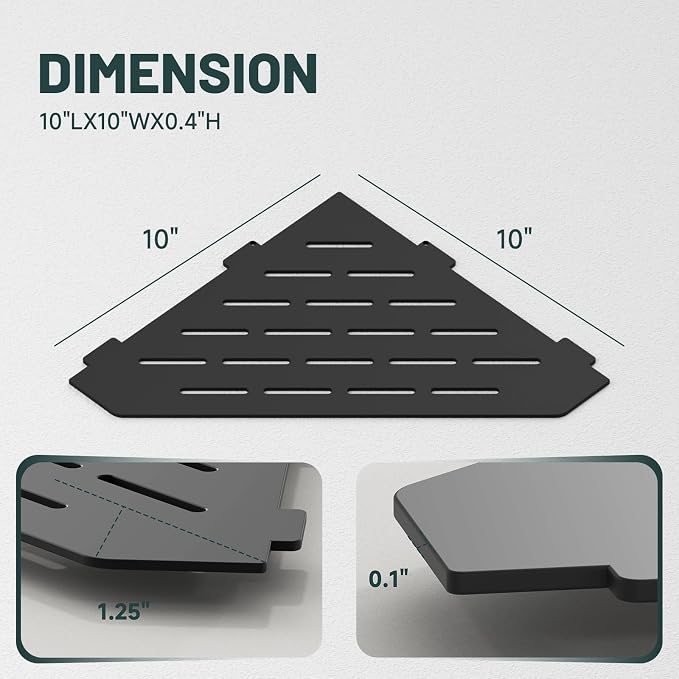 10" Corner Shower Shelf, Recessed Corner Shelves, 304 Stainless Steel Slot Design Bathroom Shower Shelves for Tiled Wall, 2 Pack, Matte Black