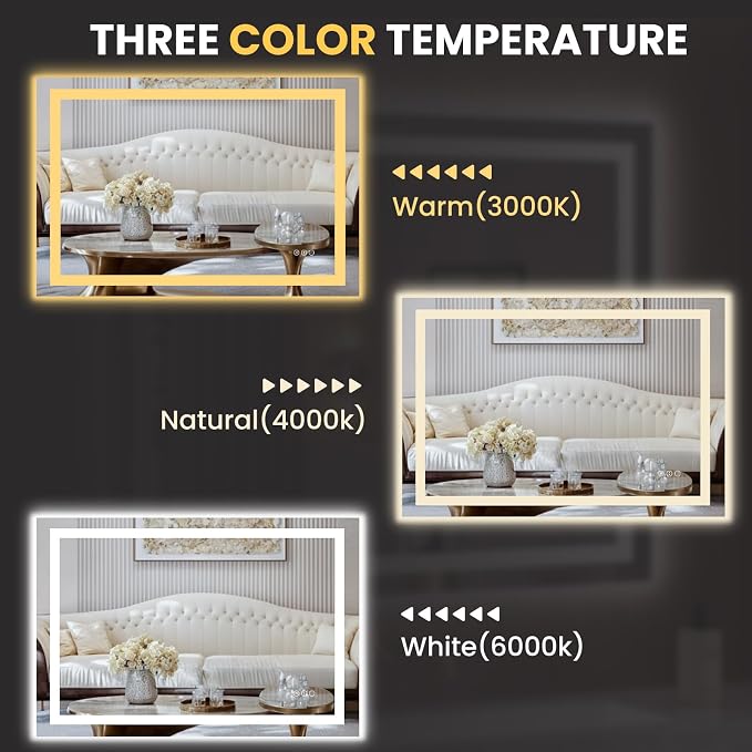 LOAAO 48"X24" LED Bathroom Mirror with Lights, UL Listed | Anti-Fog, Dimmable, 3 Color Temperature, Backlit + Front Lit, Memory Function, Tempered Glass