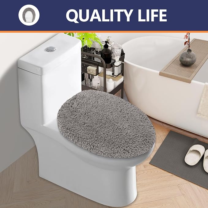 Soft Microfiber Toilet Seat Cover 17.5" x 15" Machine Washable | Solid Toilet Lid Cover Adjustable Rubber Backing Fits Most 16 -17.5" L x 14-16" W Round Oblong and Elongated Toilet Seat