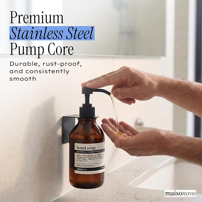 MaisoNovo Shampoo and Conditioner Dispenser|Refillable Amber Black Set of 1 | No Drill Wall Mount - Shower Soap Dispenser · Holds Body Wash or Hand Soap · Wall Soap Dispenser