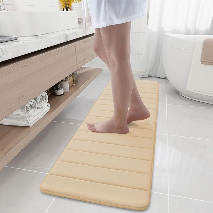 Buganda Memory Foam Bath Mat 59 x 17, Ultra Soft Absorbent Bathroom Rugs | Gold, Machine Washable Quick Dry Bath Mats for Bathroom Floor, Shower and Tub, Home Decor Accessories