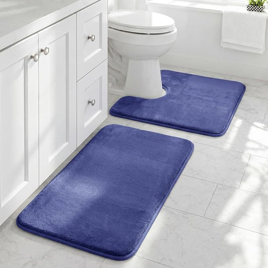 Bathroom Rugs Sets 2 Piece, Non-Slip & Quick Dry Bath Mat Set, Ultra Soft Velvet Bath Rugs for Bathroom, Toilet and Shower Floor, Royal Blue