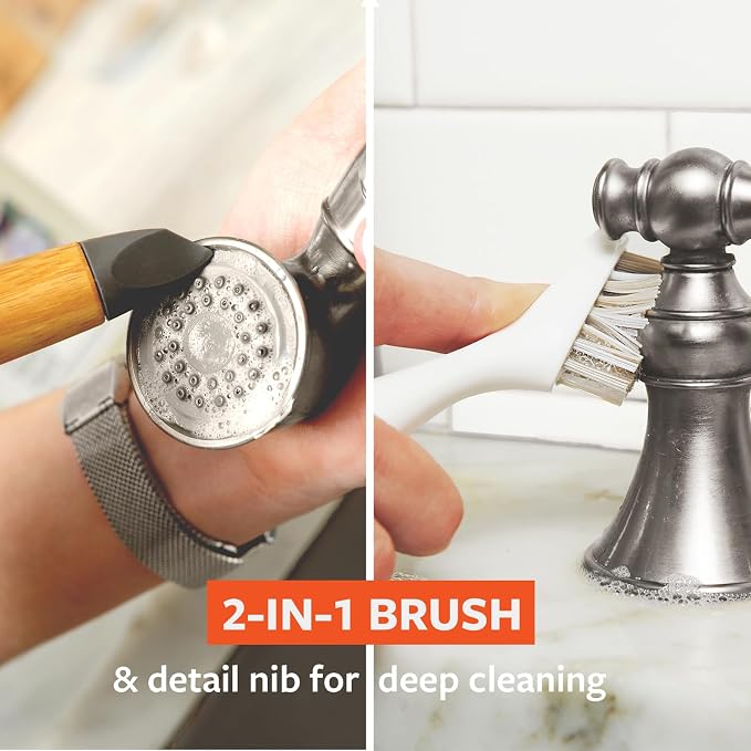 Full Circle Every-Crevice Detail Brush, Deep Cleaning Brush for Crevices, Shower, & Grout, Tough Bristles, Sustainable Bamboo Handle, White