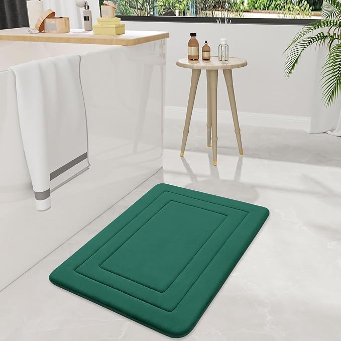 Arotive Memory Foam Bathroom Rug Mat 24x16, Ultra Soft and Absorbent Bath Mat, Machine Wash Dry, Comfortable Bath Rug Carpet for Bathroom Floor, Tub and Shower, Dark Green