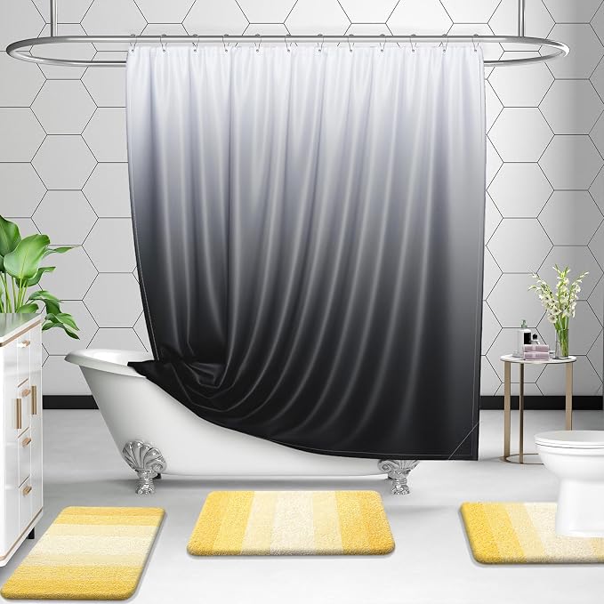 OLANLY Micorfiber Bathroom Rug Set 2 Piece, 47"x20"+24"x16" | Yellow, Soft Absorbent Bath Rug Set, Non-Slip, Machine Wash Dry, Plush Shaggy Bath Mats for Bathroom