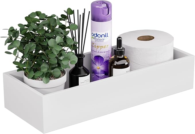 ZHWS Toilet Paper Basket, Bathroom Basket, Toilet Tank Tray for Storage Toiletries, Back of Toilet Organizer, Bathroom Vanity Tray for Makeup, Decorative Tray, Toilet Tank Basket 15" x 6" x 3 White