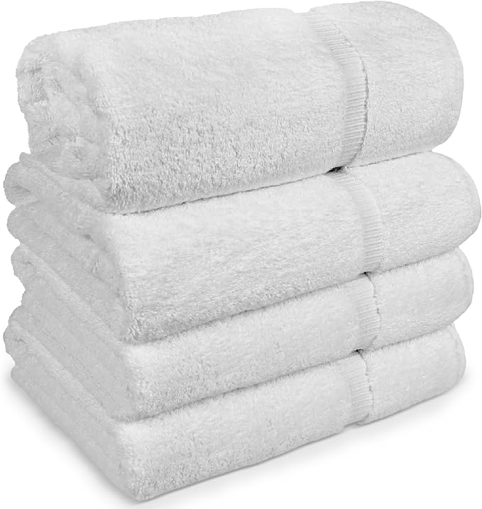Chakir Turkish Linens 100% Cotton 4-Pack Bath Towels 30x60, White | 100% cotton bath towels, 30x60 extra large, OEKO-TEX certified, soft plush and absorbent