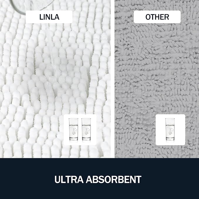 LINLA 3 Pieces Bathroom Rug Set, Absorbent Non Slip Chenille Bath mat | Absorbent Thick Plush Chenille Carpet Mats Set,Washable Dry Quickly with U-Shaped Toilet Mat for Tub, Shower