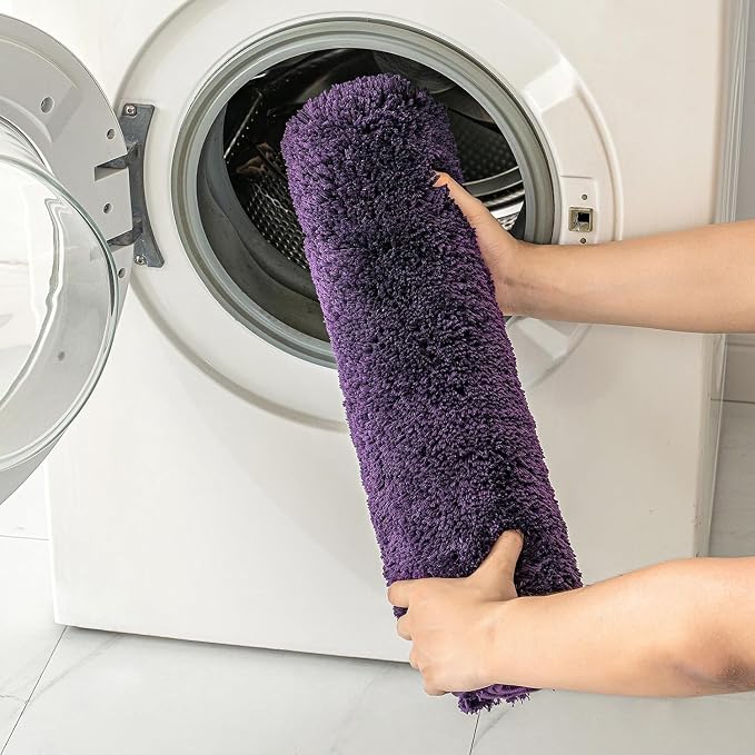 MIULEE Dark Purple Soft Bathroom Rugs Set 2 Piece Soft Bath Mats 24x36 Inch | Soft Absorbent Microfiber Bath Rugs, Non Slip, Quick Dry, Fluffy Bath Rugs for Bathroom Floor Tub Showers, Machine Washable