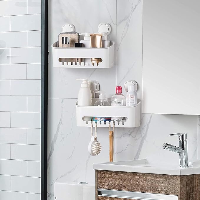 ilikable Shower Caddy Suction Cup Heavy Duty, Removable Shower Organizer Shelves for Inside Shower Max Hold 22lbs, No Drilling Waterproof Suction Storage Basket for Bathroom Storage Home & Kitchen