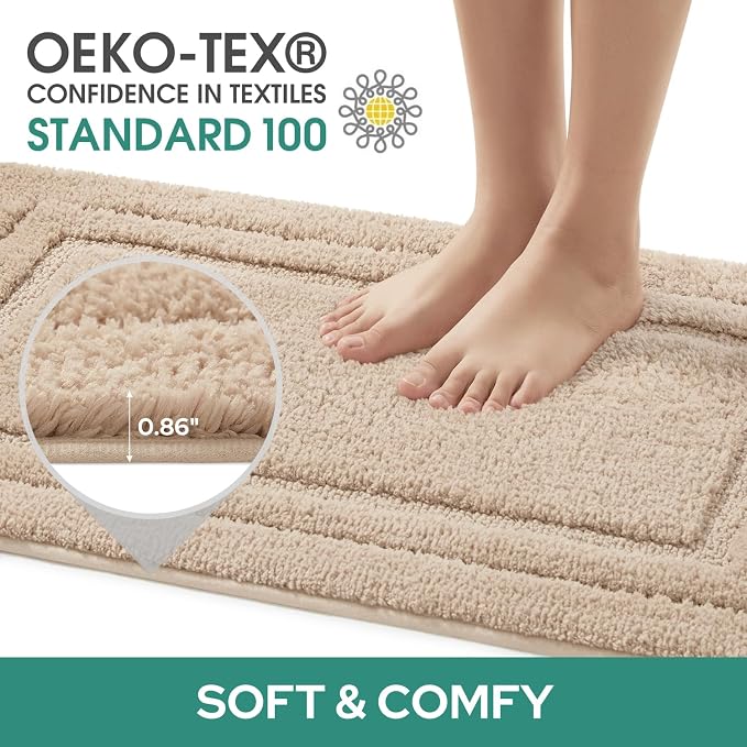 HOMEIDEAS Beige Bathroom Rugs Set of 3, Non Slip Bath Mats | Super Absorbent, Plush Microfiber, Machine Washable, Stain Resistant, Easy Care, Perfect for Modern Bathroom Decor
