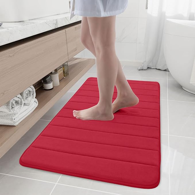Buganda Memory Foam Bath Mat 44 x 24, Ultra Soft Absorbent Bathroom Rugs | Red, Machine Washable Quick Dry Bath Mats for Bathroom Floor, Shower and Tub, Home Decor Accessories