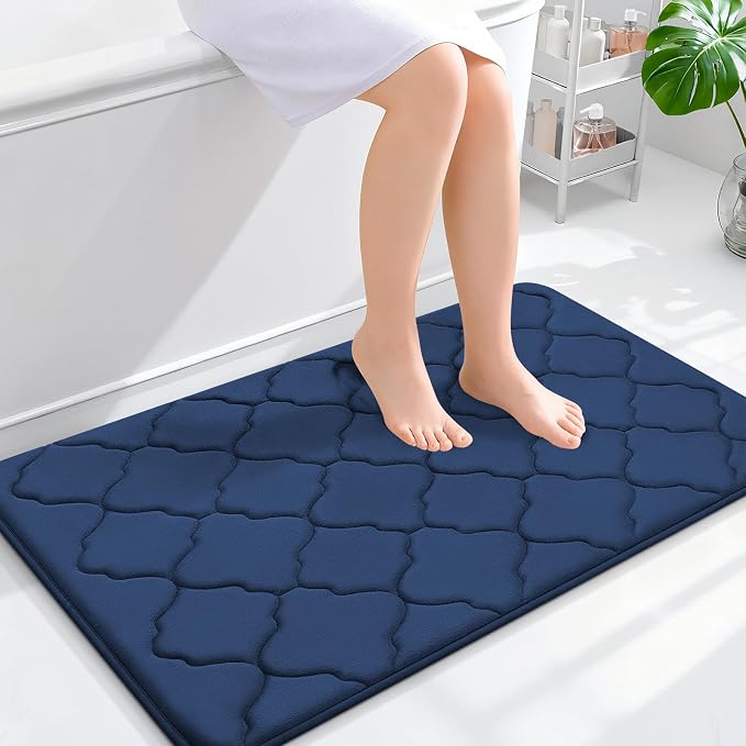 OLANLY Memory Foam Bath Mat Rug 36x24, Ultra Soft Bathroom Rugs, Navy | Thick Absorbent Carpet, Non-Slip Backing, Machine Washable, for Bathroom Floor, Tub, Shower and Home Decor Accessories