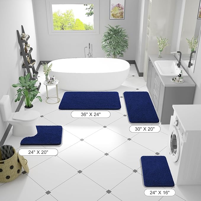 OLANLY Bathroom Runner Rugs 47x20, Extra Soft Absorbent Chenille Bath Rugs | Navy, Quick-Drying Rubber Backing, Machine Washable Long Bath Mat for Bathroom Floor, Tub and Shower, Home Decor Accessories