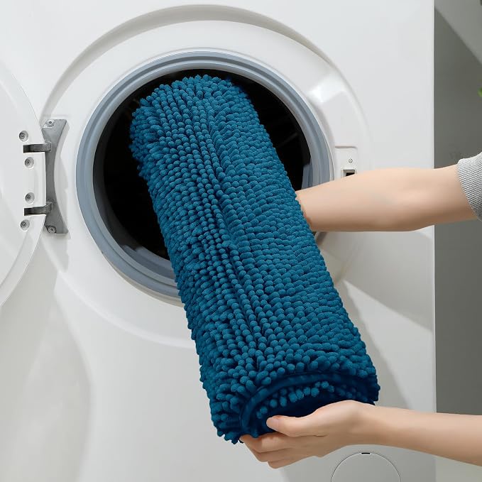 HOMEIDEAS Atlantic Blue Chenille Bath Rugs Set of 3, Non Slip Bath Mat | Super Absorbent, Soft Microfiber, Machine Washable, Stain Resistant, for Bathroom Decor