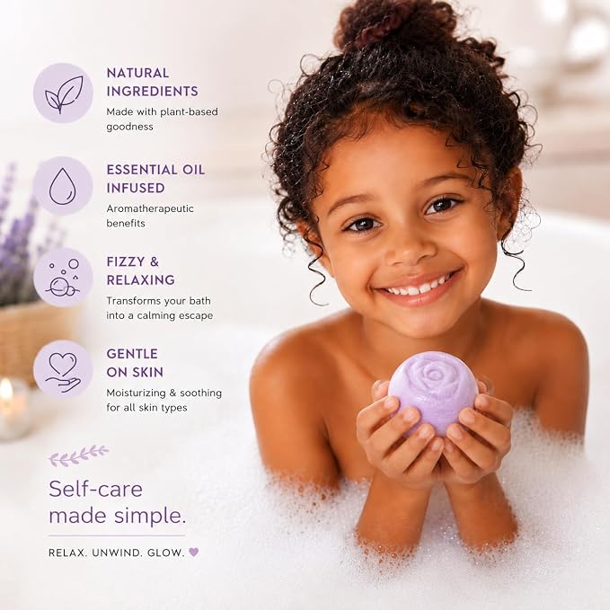 EvolutionUSA Lavender Dreams Bath Bombs for Women, 12 Organic Flower Bath Bombs, Soft Lavender Bath Bombs, Womens Bath Bombs Gift, Lush Bath Bombs for Girls, Relaxing Bathbombs, Bath Balls