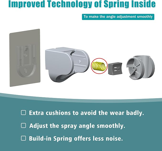 GwernKB Handheld Shower Head Holder with 2 Hanger Hooks,Strong Adhesive&Waterproof No Drilling Wall Mount Shower Bracket for RV and Kids&Elders,Install Any Height&Fix Firmly