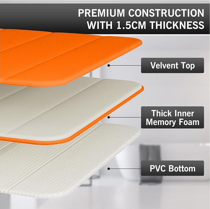 Orange Bathroom Rugs Set 2 Piece Memory Foam Bath Non-Slip Bath Mat,Washable Room Mats,Absorbent Shaggy Rugs Super Soft Kitchen Mats, Batroom Carpets for Bathroom,Tub,Shower Home Decor