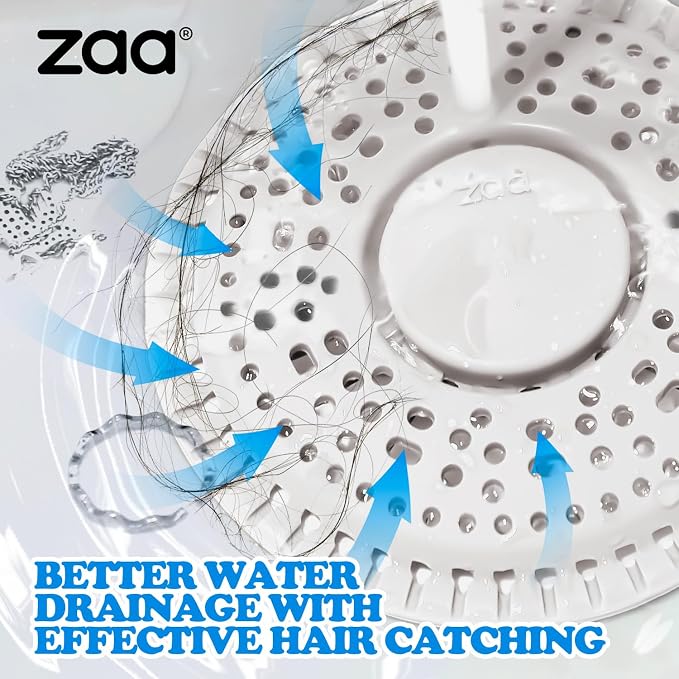 Shower Drain Hair Catcher Silicone Flat Floor Strainer Protector | 2 Pack White Weighted Flat Shower Drain Protectors, Traps Hair Before Clogs, Easy to Clean in Seconds, Fits Flat Floor Drains
